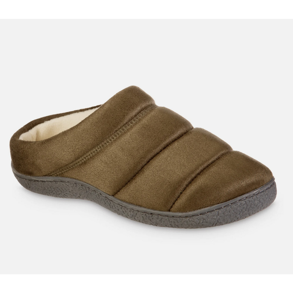 Isotoner Men Rory Hoodback Puffer Slipper Olive Size L
